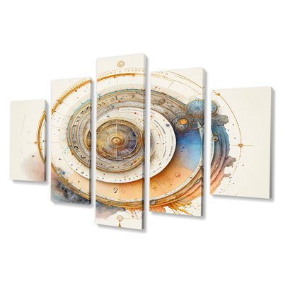 Caclulating The Universe Vintage Spiral Art III - Abstract Spirals Canvas Art Print - 5 Panels