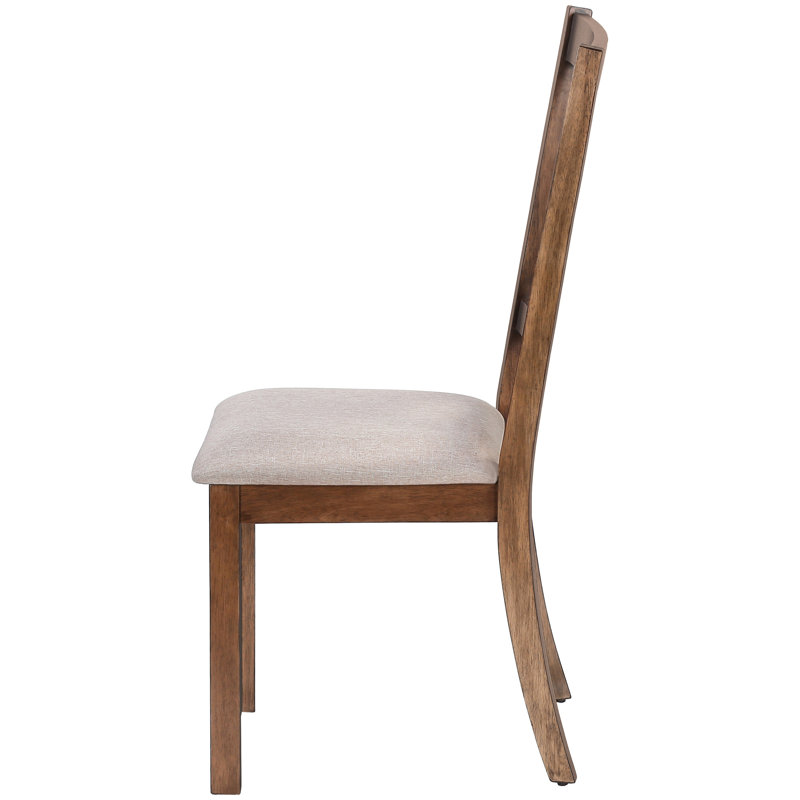 2Pcs Kitchen Dining Chairs, Walnut Finish Frame, Brown Upholstered Seat, Transitional Style, Foam Padding