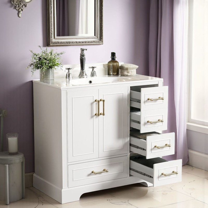 Meuble-lavabo 36 po avec lavabo en céramique, Blanc