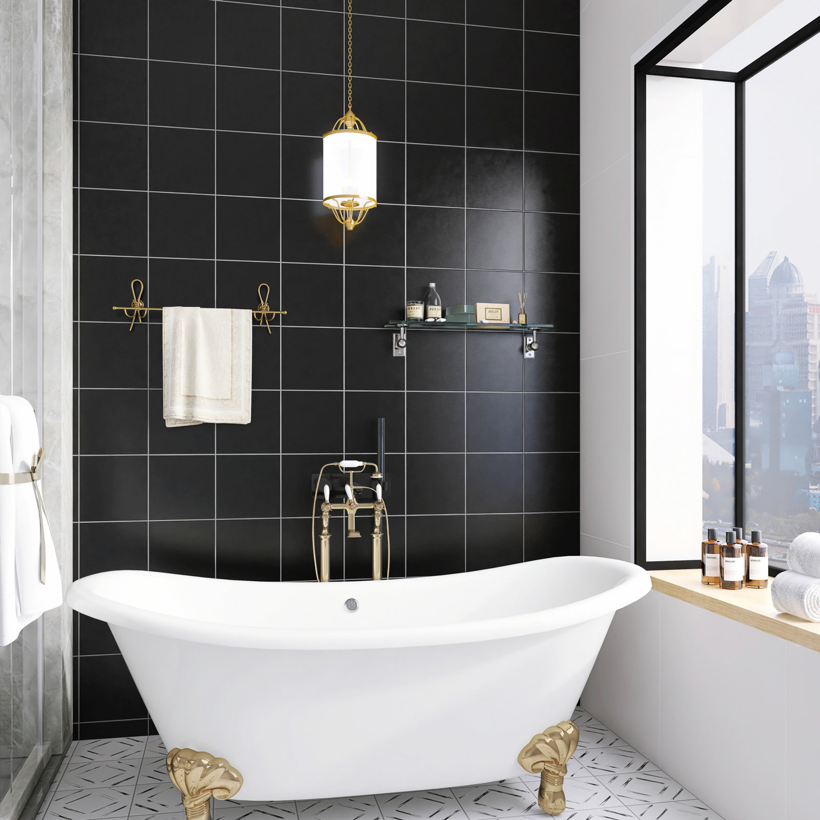 Kenzo 8" x 8" Porcelain Patterned Tile, Black