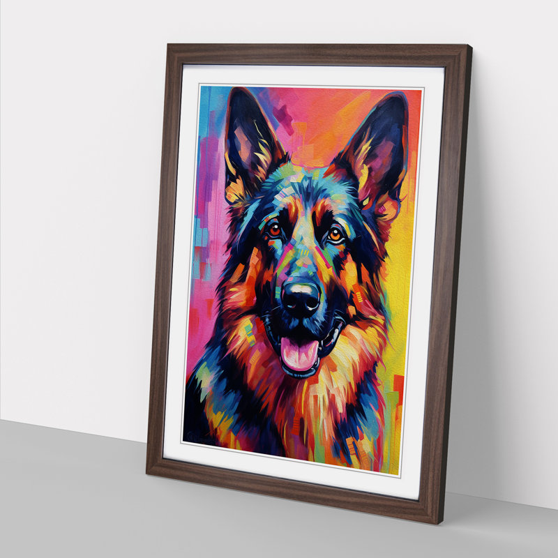 German Shepherd Informel - Framed Print, 64cm H x 46cm W, Walnut Framed