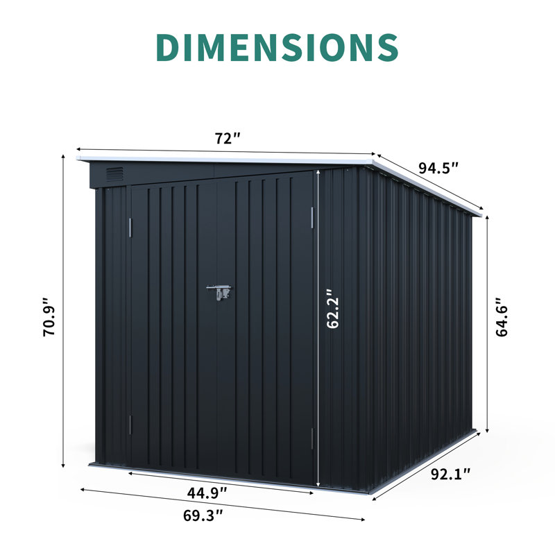 8 po x 6 pi en acier galvanisé Lean - To Shed, portes doubles sécurisées, panneau de PC et peu encombrant, pour les petits jardins, la remise extérieure, la tondeuse à gazon avec remise de 44 pieds carrés verrouillable, planche, robuste, pelouse