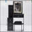 29.2" Small Size Left Bedside Cabinet Vanity Table + Cushioned Stool, Large Sliding, Touch Control, Tri-Color Switching, Brightness Adjust LED Mirror, High Capacity Storage, Suitable For Small Space-1713415262