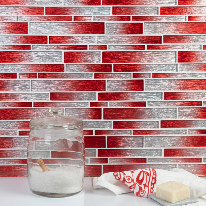 Foil Random Sized Interlocking Glass Mosaic Tile, Silver/Red
