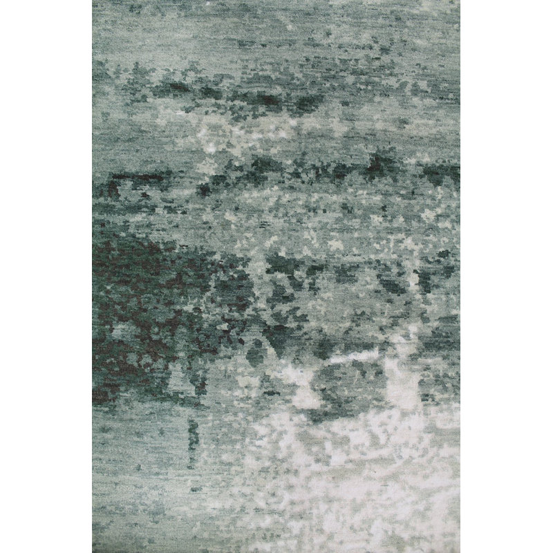 Tapis vert nouvel âge en laine tissé à la main de conception unique 9 pi x 12 pi 4 po Gabbeh