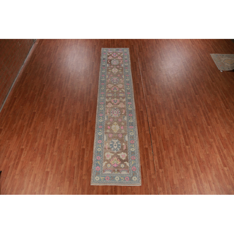 Tapis de couloir brun teint à la main Oushak 3 x 15