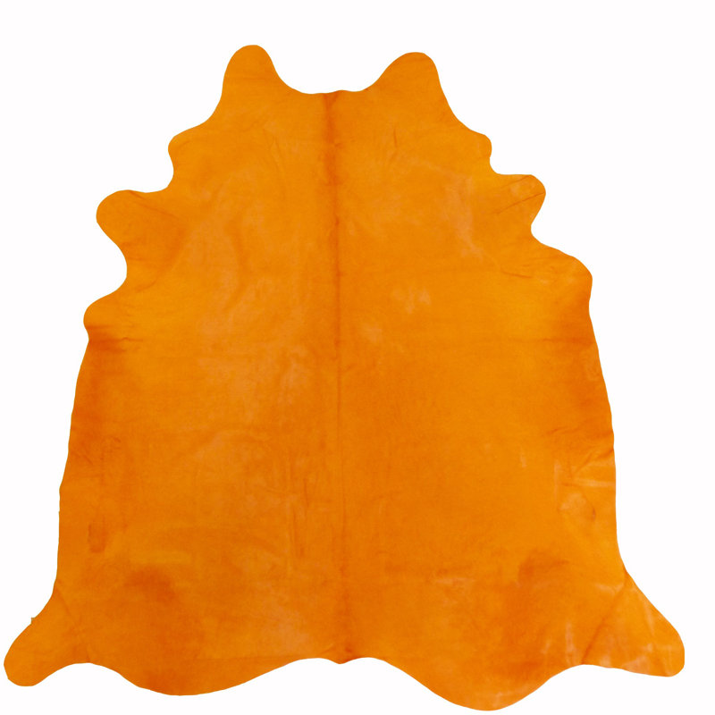 Tapis orange en peau de vache brésilienne Gardendale, Nouveauté 6 pi 6 po x 7 pi 6 po