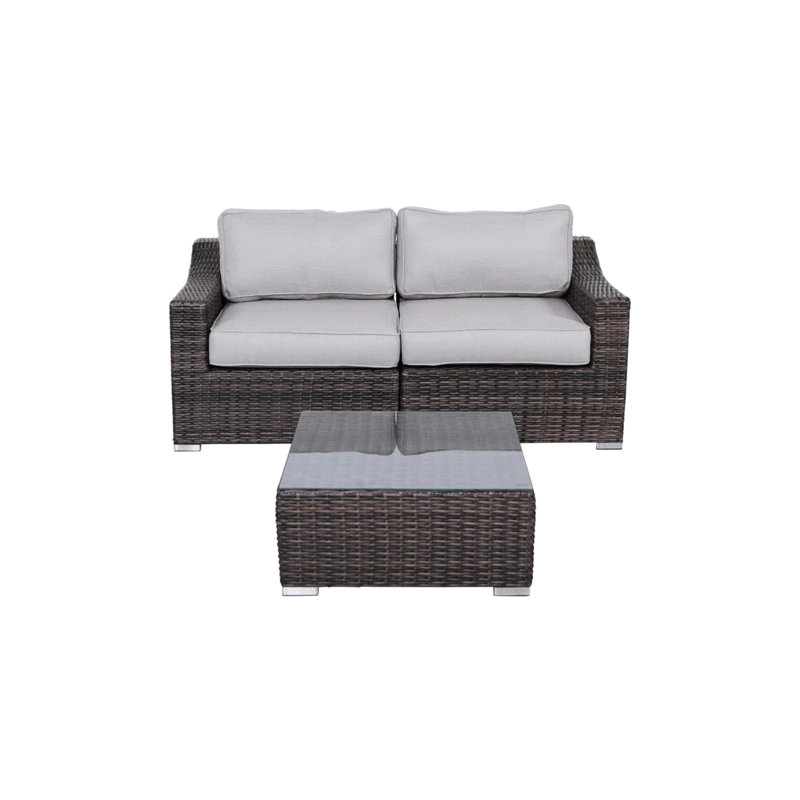 Fully Assembled 3 - Piece Patio Seating Group With Cushions, Perfect For Small Patios And Balconies, Handwoven All Weather Rope, Table Tempered Glass, Water Repellent Covers Conversation Pre