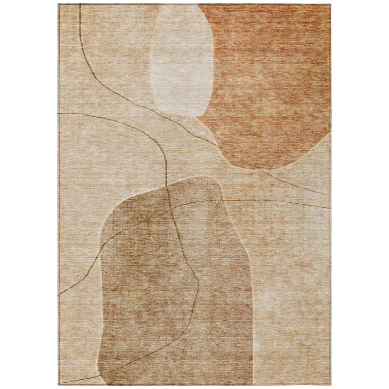 Tapis extérieur lavable abstrait 3 pi x 5 pi cuivre et terre cuite orange