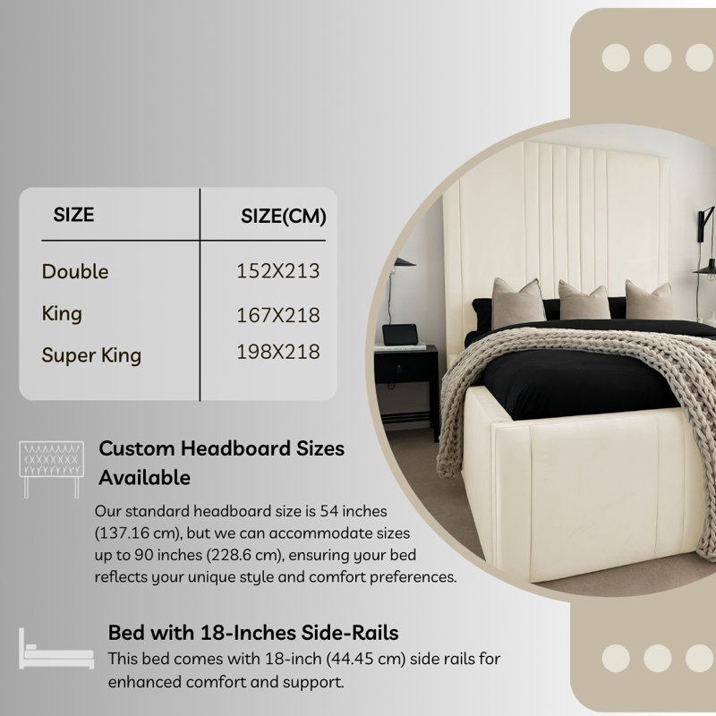 Ottoman Upholstered Bed - Dreamcape Plush Velvet Gas Lift Storage with Headboard, Cream, Double (4'6)