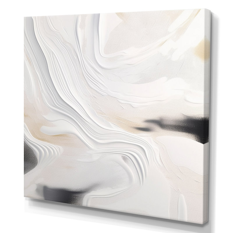 Blanc et or ondulations de pierre - art mural abstrait en marbre, H 36 po x l 36 po, Toile tendue, Sans cadre