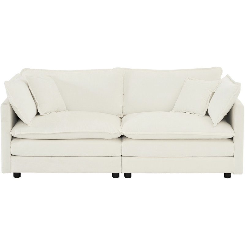 2 canapés en chenille blanc pour le bureau à domicile. Structure en bois. Revêtement en tissu respirant. Rembourrage en éponge. Conception de siège modulaire. Espace de travail et de détente confortable. Salon facile à assembler - élégant