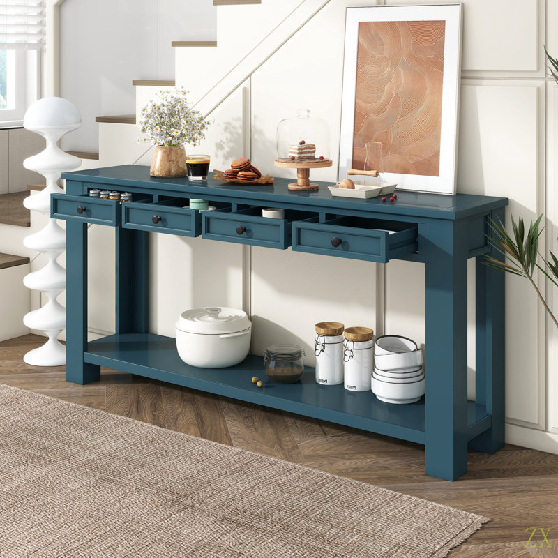 Console Table/Sofa Table With Storage Drawers And Bottom Shelf For Entryway Hallway, Dark Blue