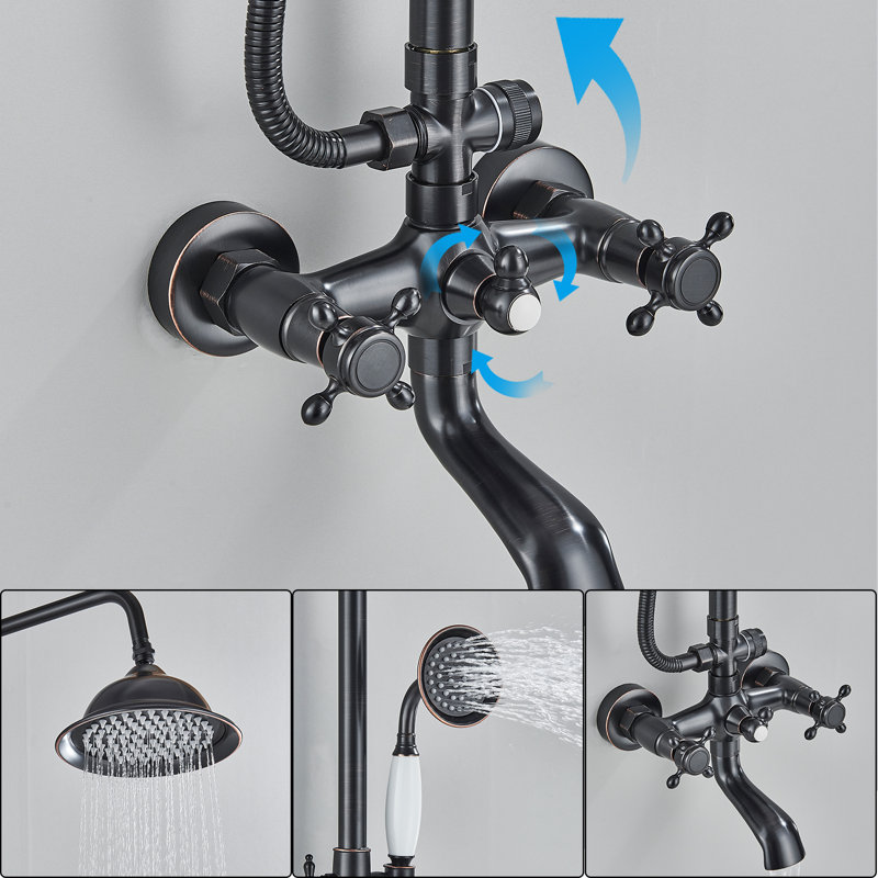Wall Mounted Shower Faucet System Rainfall Shower Head With Tub Spout, Bronze