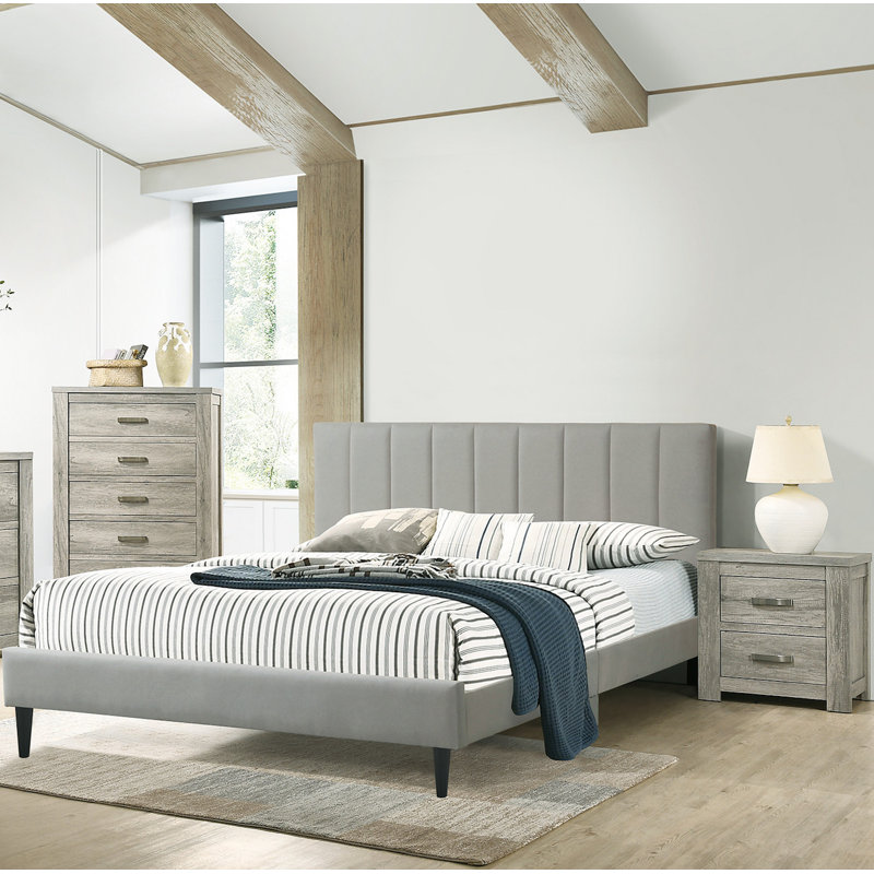 Atalee Upholstered Platform Bed, King, Gray