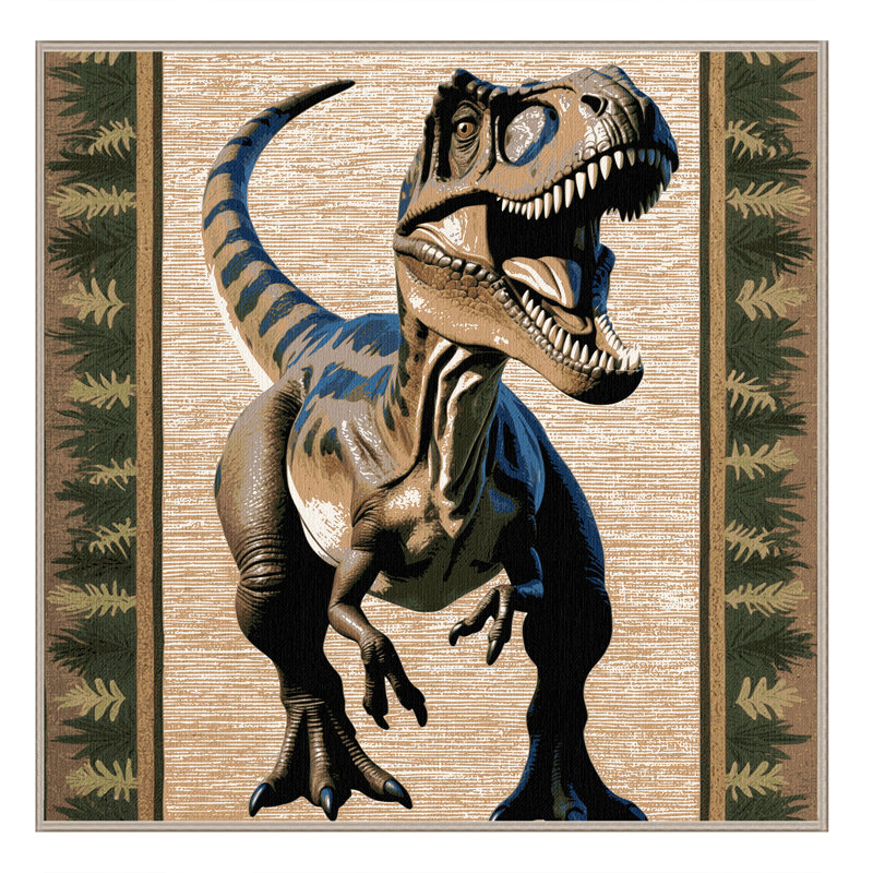 Tapis beige dinosaures lavable à la machine, Carré 7 pi