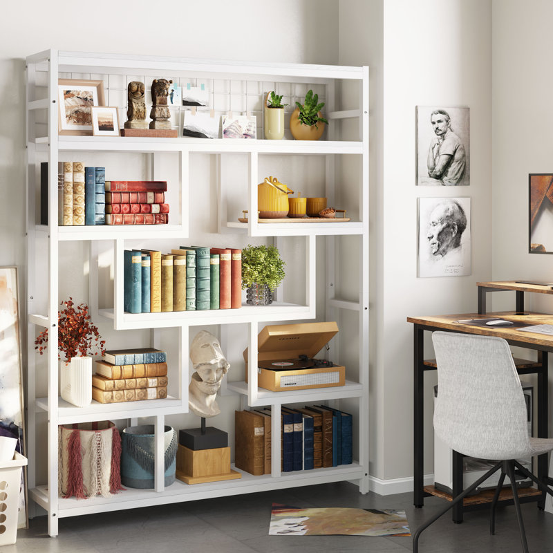 Abrielle Geometric Bookcase, Industrial White