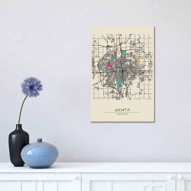 «Wichita, Kansas Map» par - Toile tendue, H 18 po x l 12 po x 1,5 po