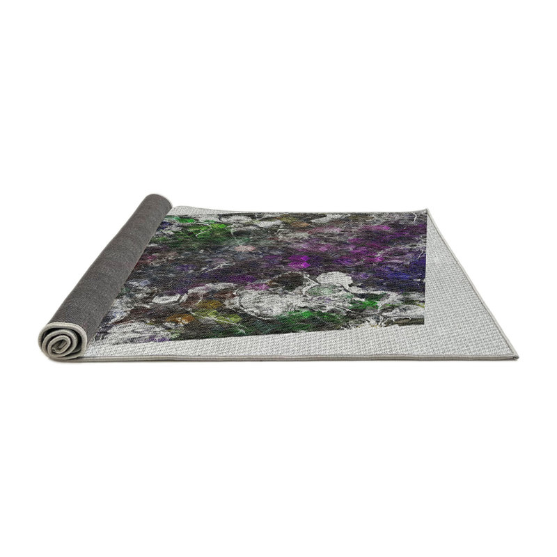 Tapis gris/vert à motifs, Rond 5 pi