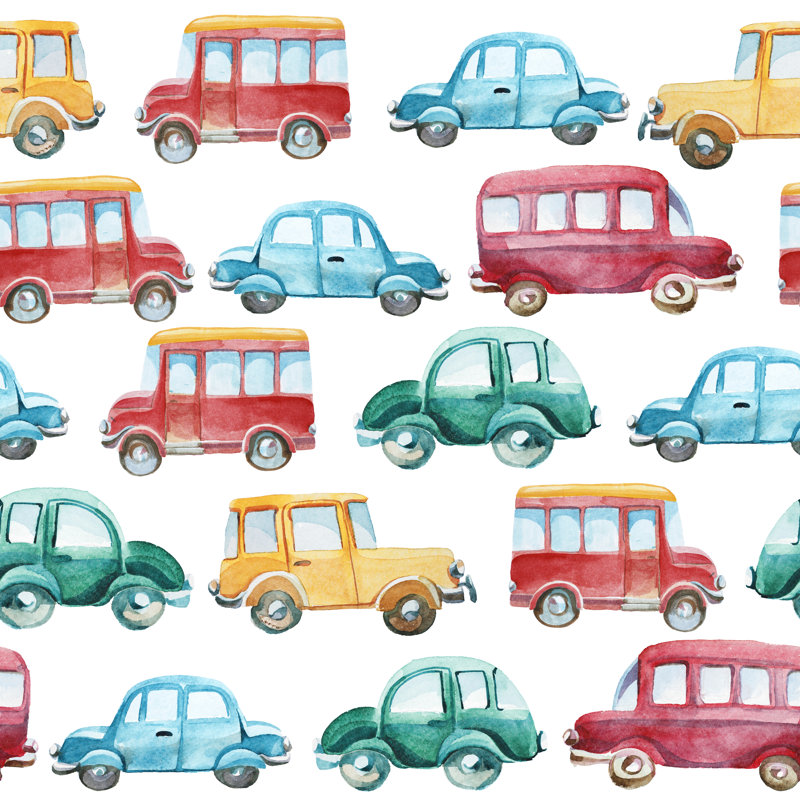 Watercolor Pattern Of Different Cars - Wrapped Canvas Painting, 30cm H x 30cm W x 3.8cm D