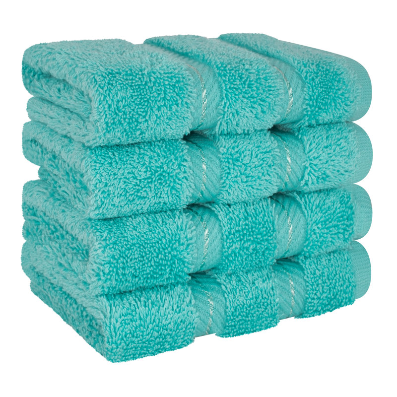 Darcelle 100% Cotton 4-Piece Turkish Washcloth Set, Turquoise Blue