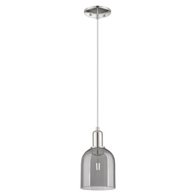Arcadia - Berbor - Mini luminaire suspendu à cordon 6 po - Finition nickel poli - Abat-jour fumé clair