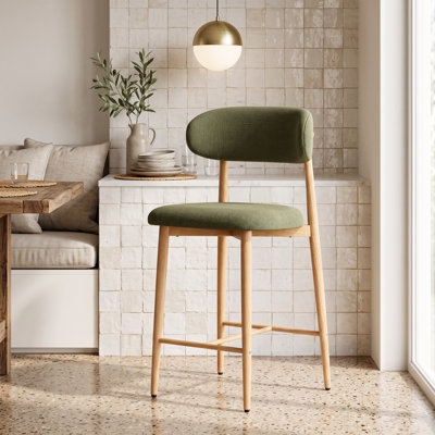 Ensemble de 2 tabourets de bar à hauteur de comptoir pour îlot de cuisine - Tabourets rembourrés modernes avec pieds en métal élégants, vert