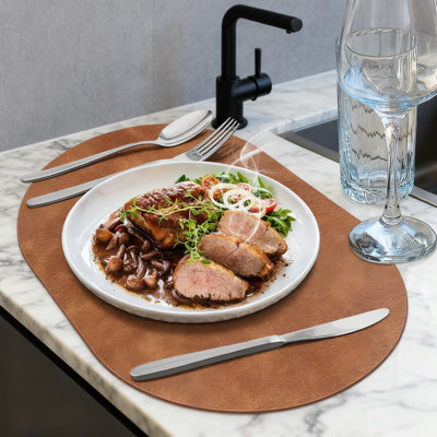 Heat Resistant Placemats Set Of 12, Waterproof Washable Table Mats For Kitchen Dining Room, Premium PU Leather Placemats, Easy Clean Oval Design