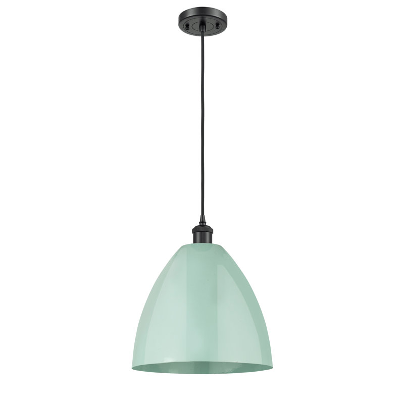 Luminaire suspendu conique 1 lumière, H 14,75 po x l 12 po x P 12 po, Vert clair, Noir mat
