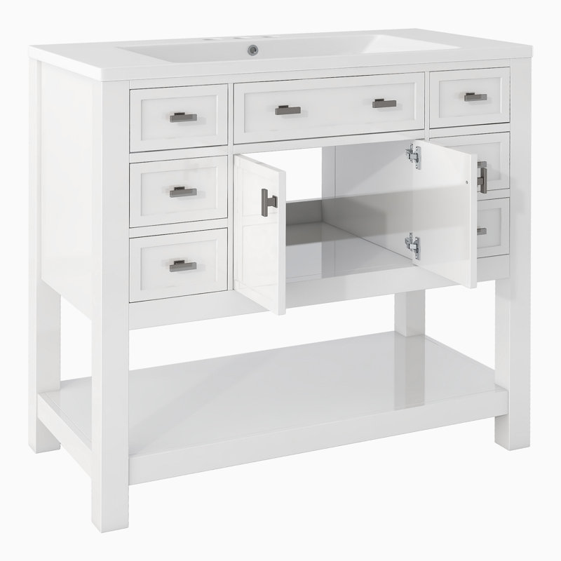 1 meuble-lavabo simple avec comptoir Lazos, Blanc