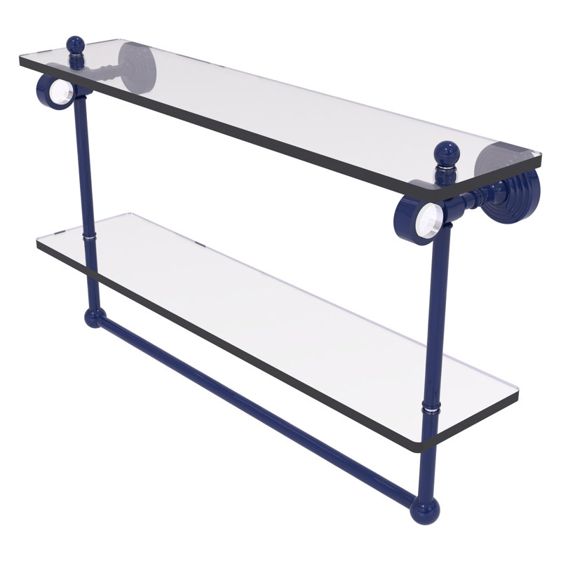 Tablette double en verre avec barre à serviettes Collection Pacific Grove, H 13 po x l 22 po x P 5,125 po, Bleu méditerranéen