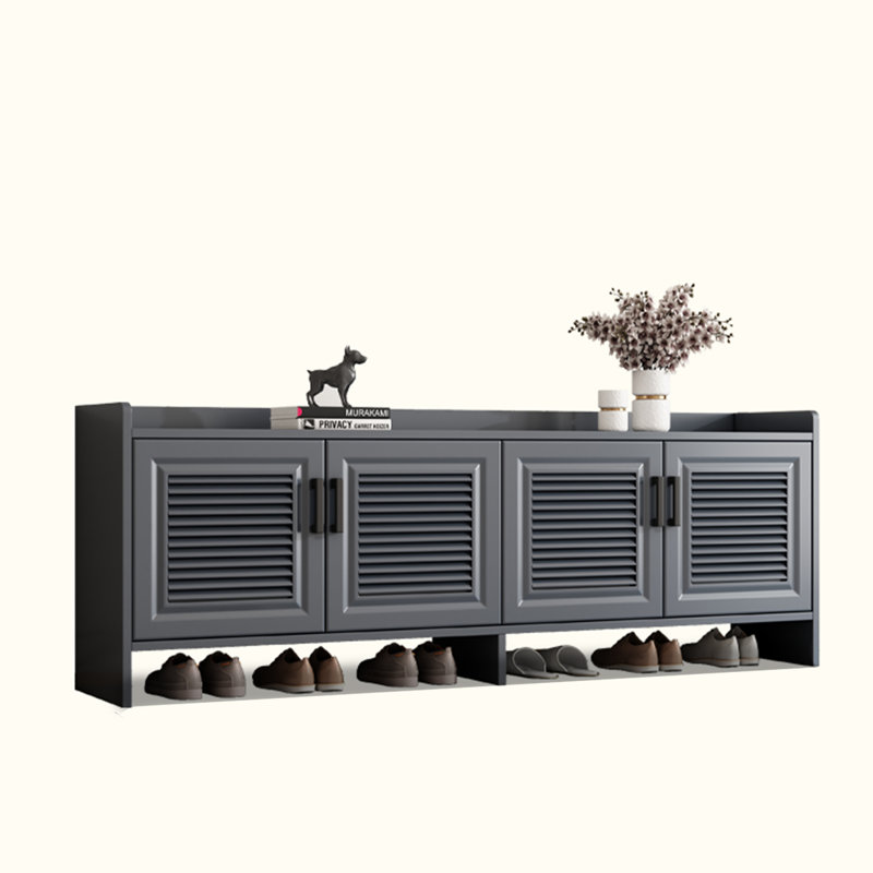 Modern Imitation Shutter Door Aluminum Alloy Shoe Storage Bench, Grey