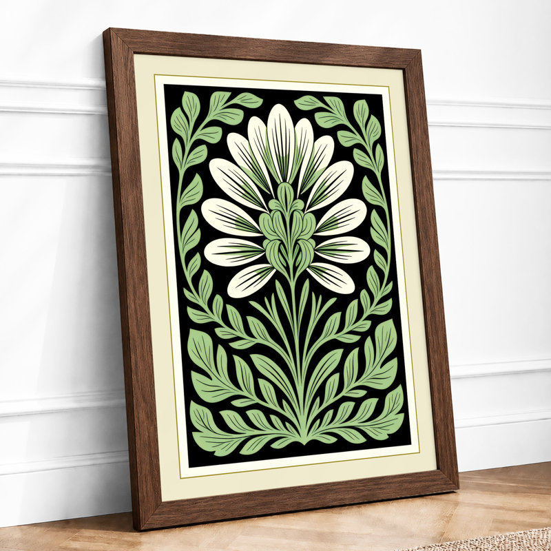 Daisy Bloom Botanical - Framed Print, A1 - 84.1 x 59.4 cm, Walnut