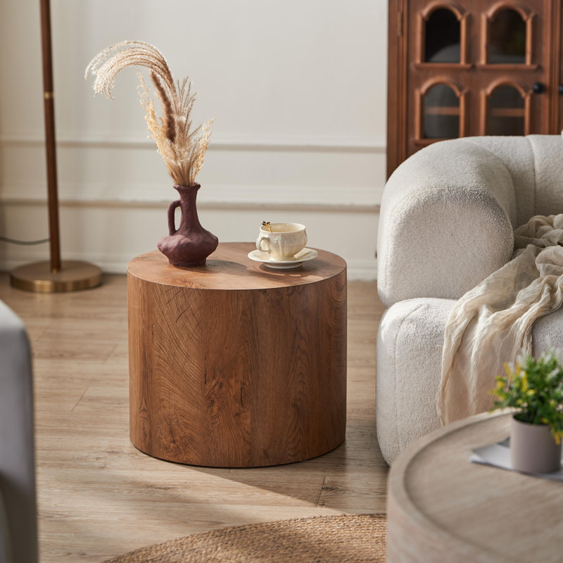 2-Pieces Round Nesting Coffee Table, Brown