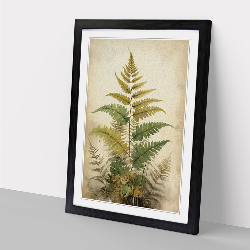 Fern Leaf Victorian - Single Picture Frame Print on Wood, 64cm H x 46cm W x 2cm D, Black
