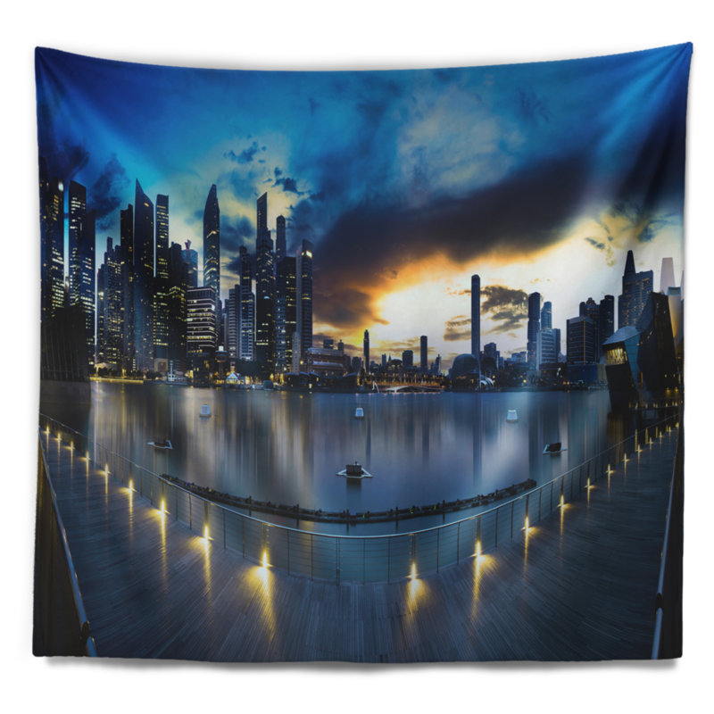Tapisserie panorama en polyester cityscape de marina bay sables avec accessoires suspendus inclus, H 68 po x l 80 po