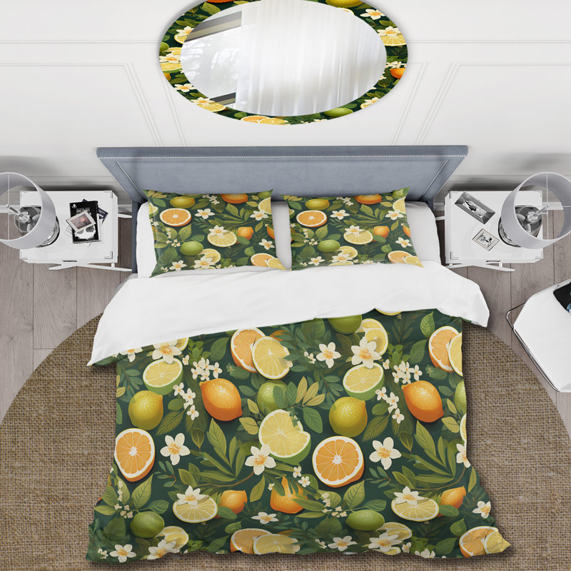 Citrus Zest Tropical Pattern IV Duvet Cover, Queen Duvet Cover + 2 Standard Shams