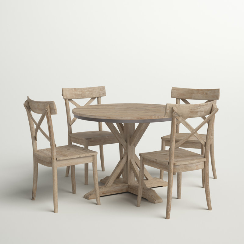 Ensemble de salle à manger à piédestal rond en bois massif pour 4 personnes Eugley