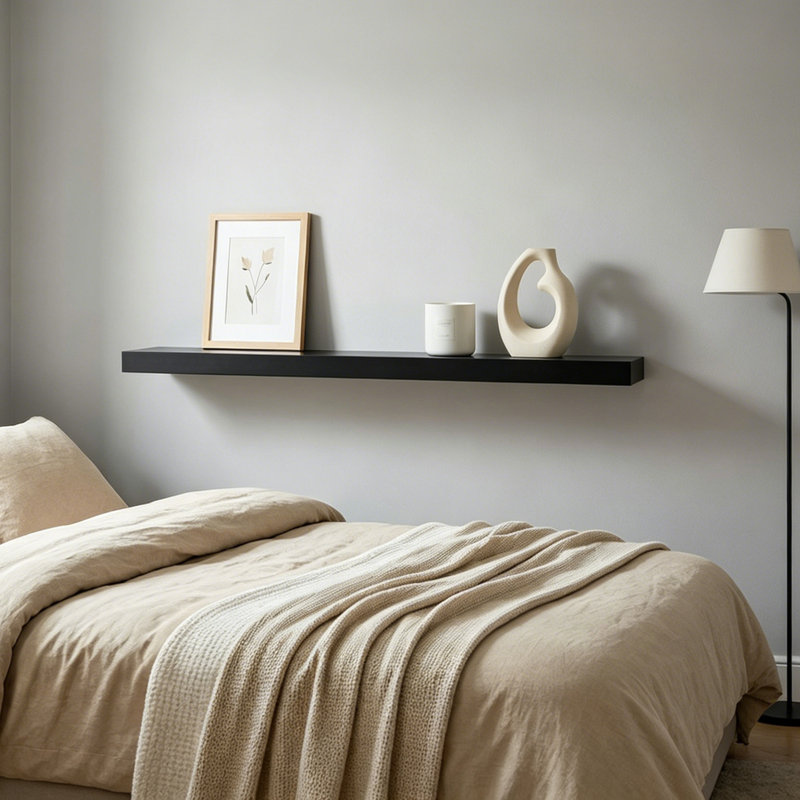 Bovina Floating Shelf, Black, 2" H x 60" W x 9.25" D
