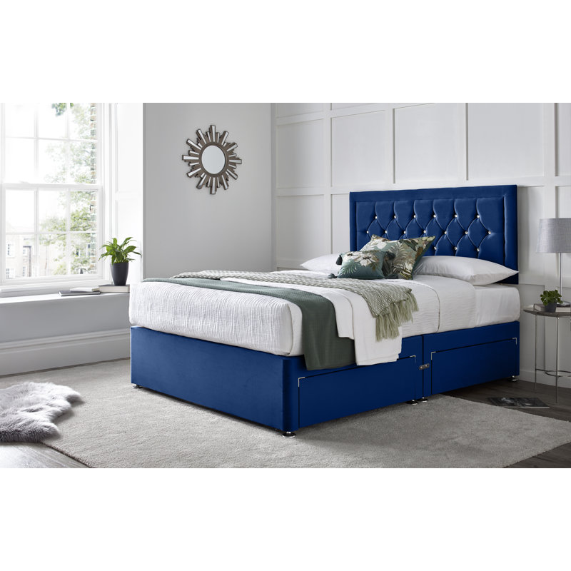 Fly Princess Divan Bed with 24" Headboard on Struts, Blue, No Drawers, Double (4'6)