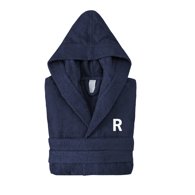 Monogrammed Hooded Turkish Cotton Bathrobe, Navy, R