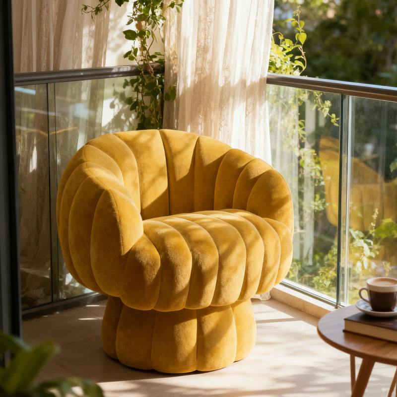 Upholstered Swivel Accent Chair Barrel Chair With Pillow (Set of 2), Mustard Velvet