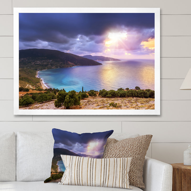 Été coucher de soleil sur la mer - art mural sur toile nautique et côtier, H 36 po x l 24 po x P 1 po, Cadre photo argenté