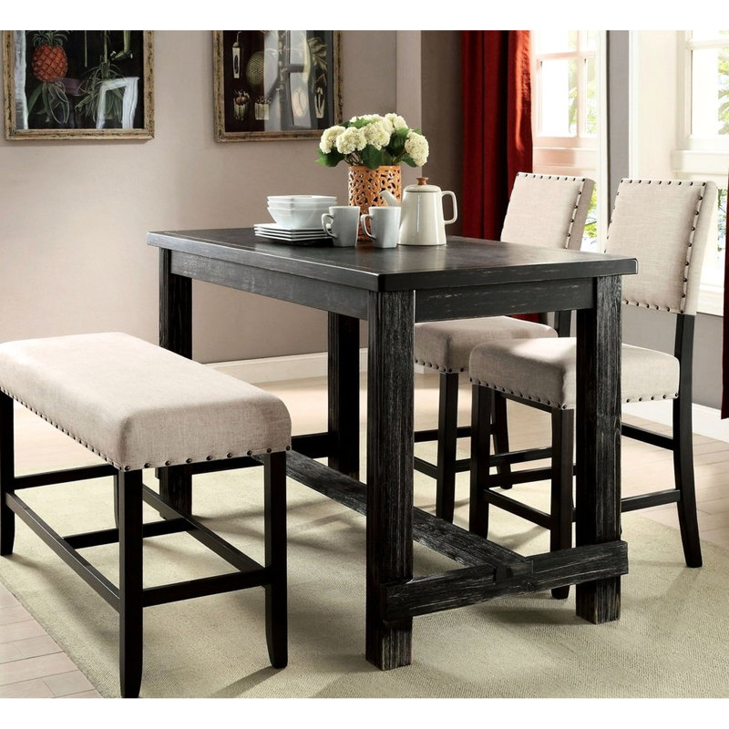 Table de comptoir noire antique - Design rustique, cadre en bois massif noir classique