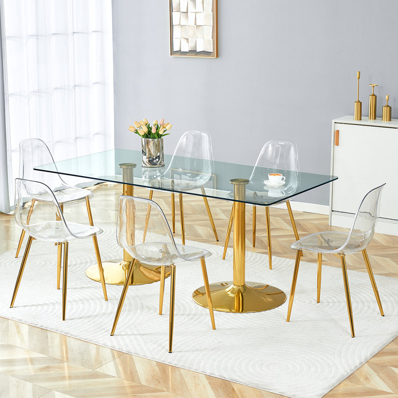 Ensemble de table de salle à manger 71 ", ensemble de table de salle à manger moderne avec plateau en verre et base ronde en or