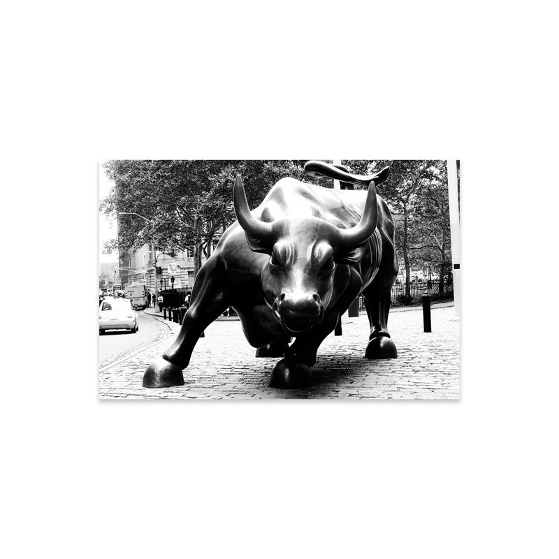 Impression sur taureau The Wall Street, H 16 po x l 24 po, Noir / blanc