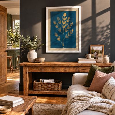 Single Stem in Gold Botanical - Framed Print