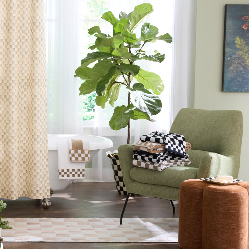 Mocha Checkered Washable Rug, Rectangle 2' x 3'