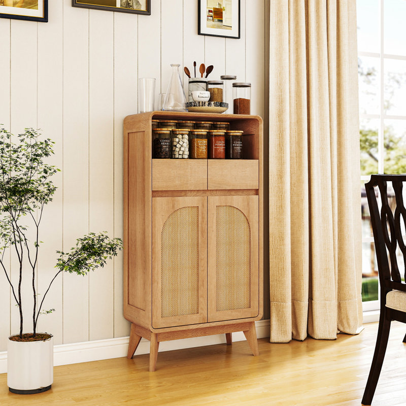23.8" W Storage Cabinet With Doors And Drawers, Natural