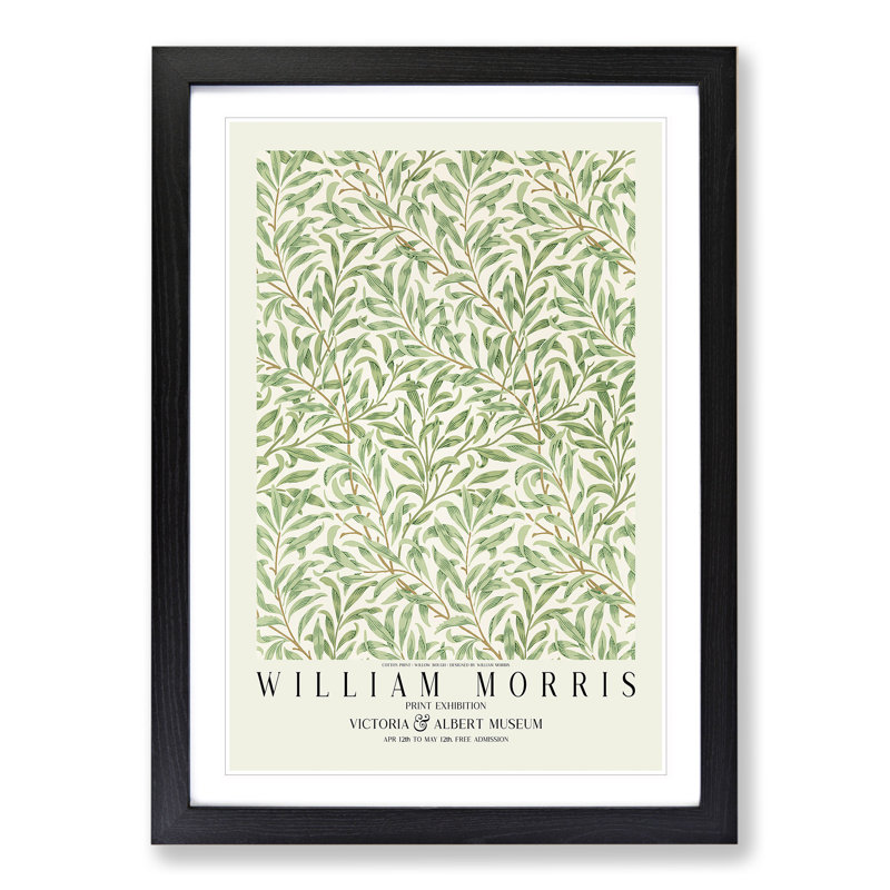 Willow Bough with Border by William Morris - Picture Frame Painting on MDF, 48cm H x 36cm W x 2cm D, Black Framed